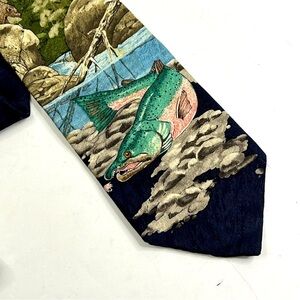 Vintage ENDANGERED SPECIES Mens Silk Tie‎ Blue Marlin Fish Necktie